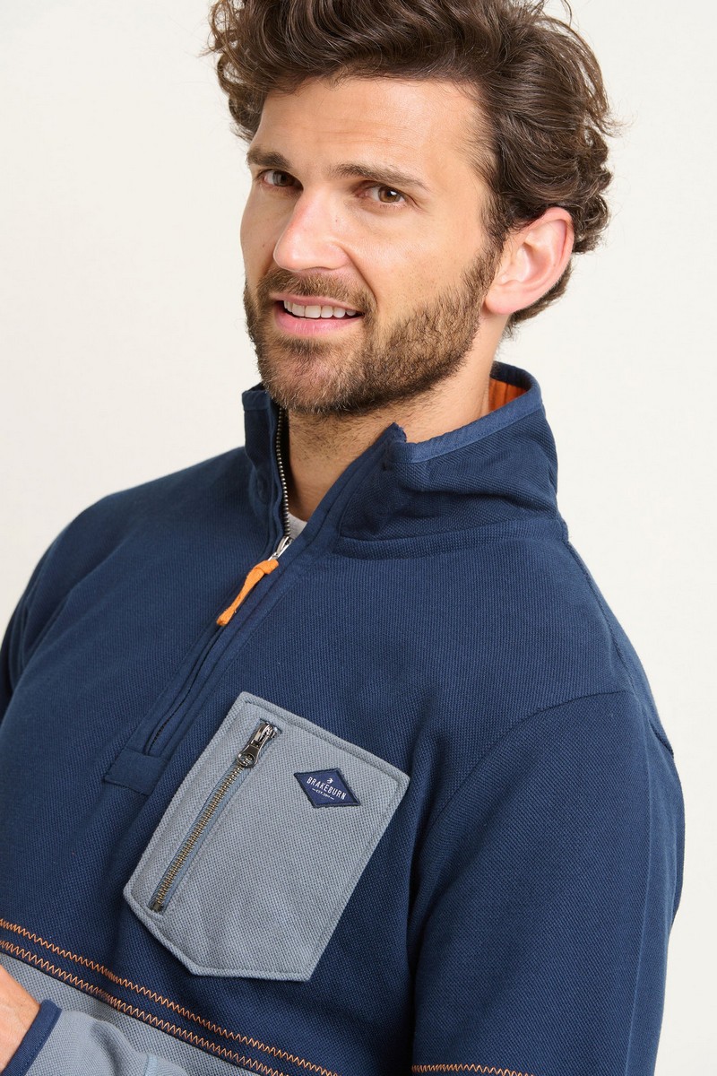 Brakeburn Men's Blue Pique Quarter Zip Sweatshirt