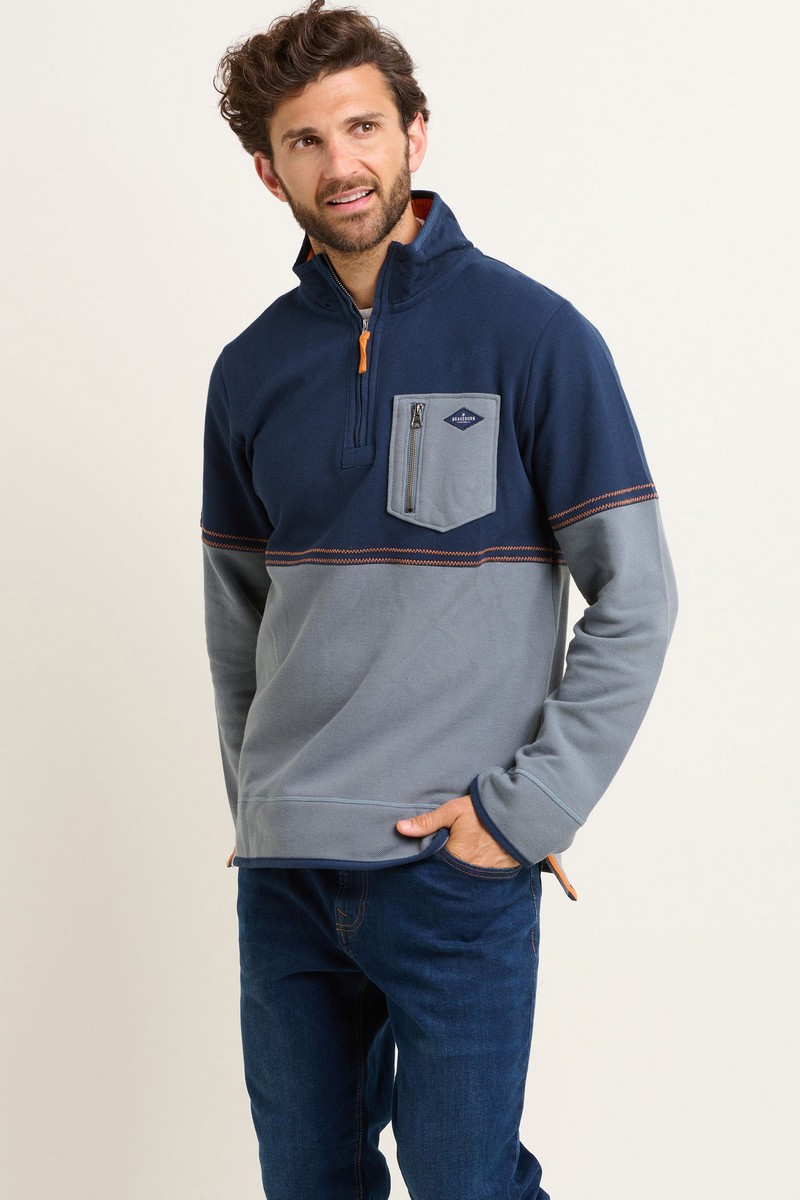 Brakeburn Men's Blue Pique Quarter Zip Sweatshirt