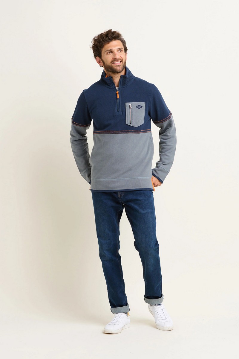 Brakeburn Men's Blue Pique Quarter Zip Sweatshirt